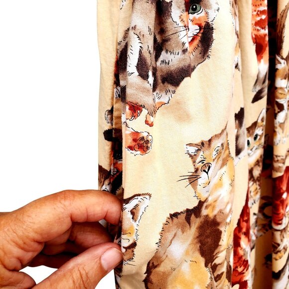 Vintage 80s Cat Dress Plus Size Cotton Kitten Print Short Sleeves Pockets XL 1X - Picture 5 of 10